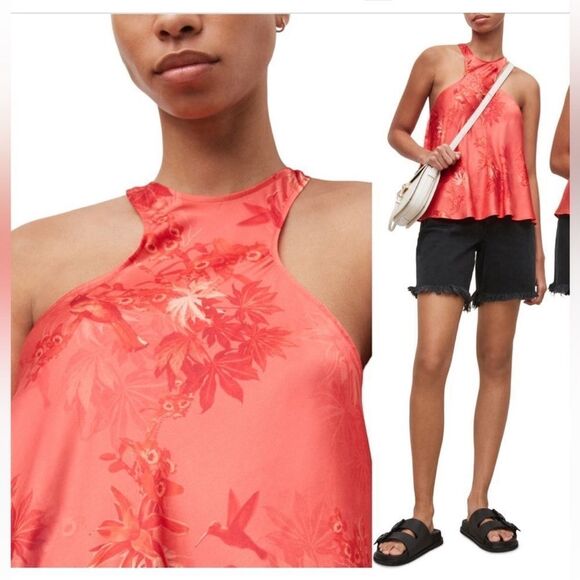 NEW ALLSAINTS PRINTED SILK BLEND TOP NWT Size 4 - Picture 1 of 9